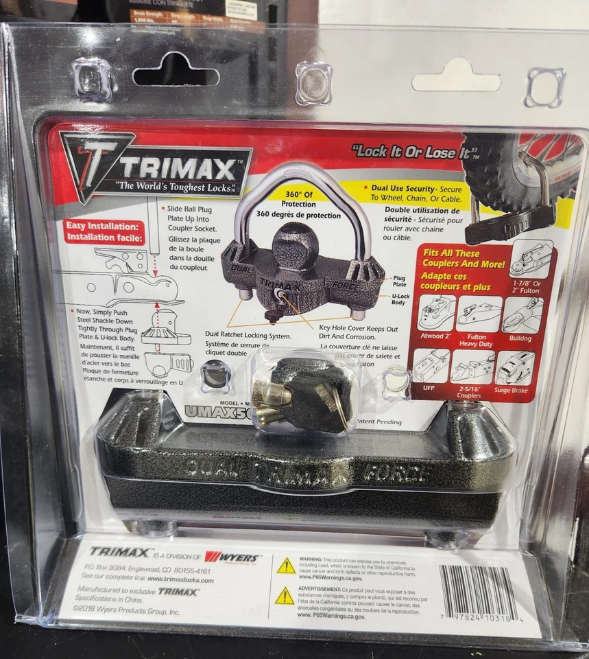 Acoplador de remolque TriMax y bloqueo en U de alta resistencia (talla única para todos) Foto 2 de 2