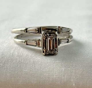 Vintage 1960's 14K White Gold Wedding Band Set with Diamonds