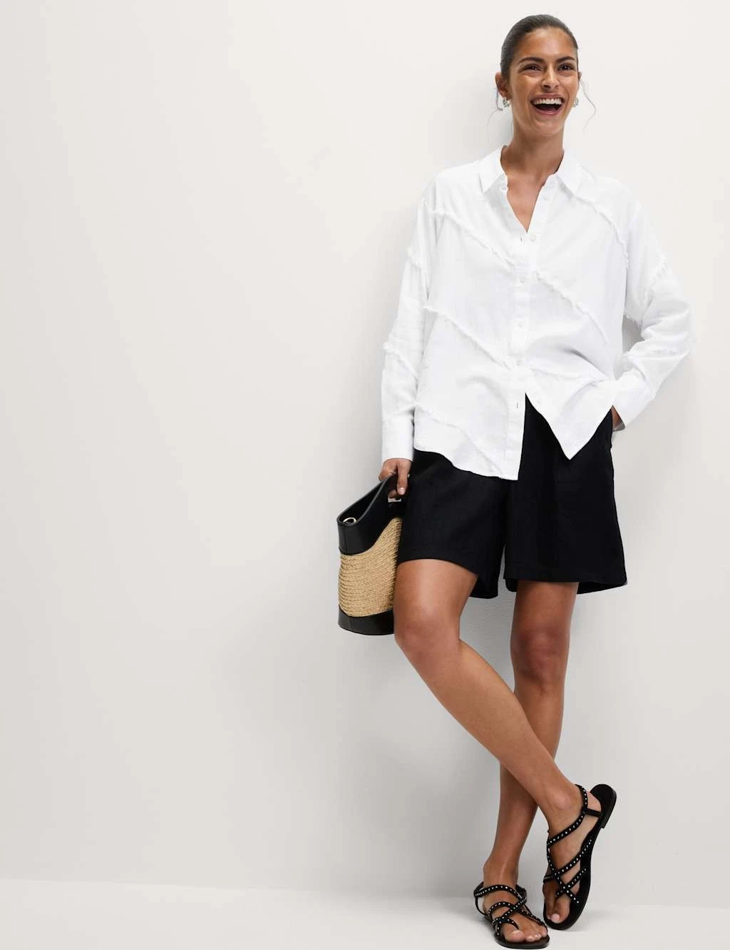 Marks & Spencer Womens Linen Long sleeved Shirt in White - M&S