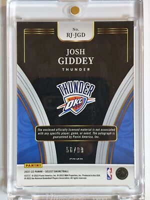 2021 Select Josh Giddey Rookie Patch Auto PURPLE /99 Prizm