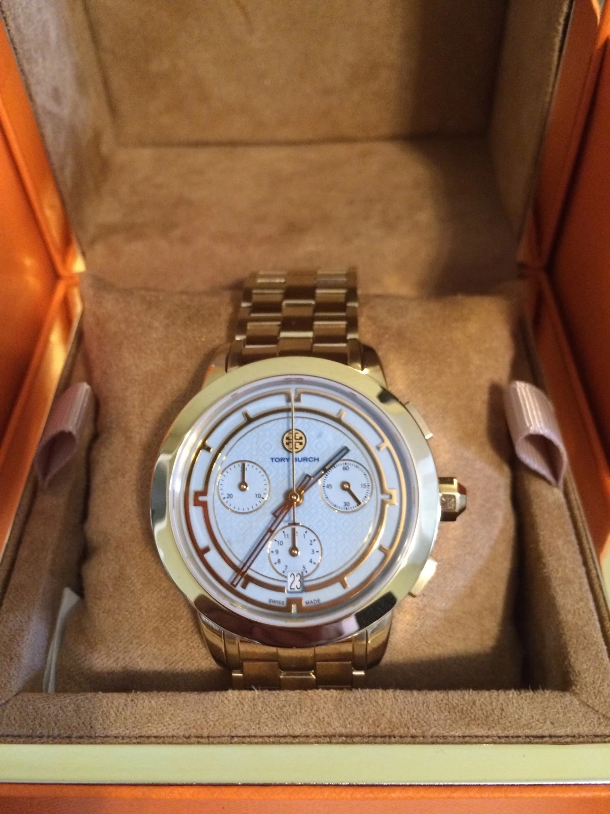 Orologio Tory Burch Donna Autentico Tono Oro Cronografo 37 mm Made in Svizzera TRB1021