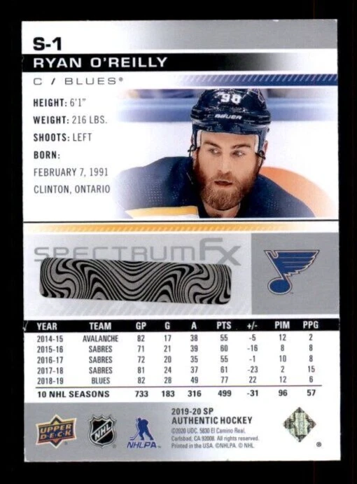 2019-20 SP Authentic Spectrum FX #S1 Ryan O'Reilly. - Image 2 of 2
