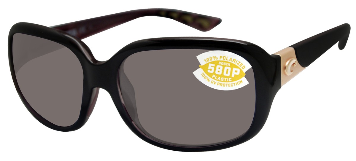 Costa Del Mar Gannet Polarized Women\'s Sunglasses Black Hibiscus Frames Only Costa Gannet M (58-17) with Gray lenses and Shiny Black  main image 2