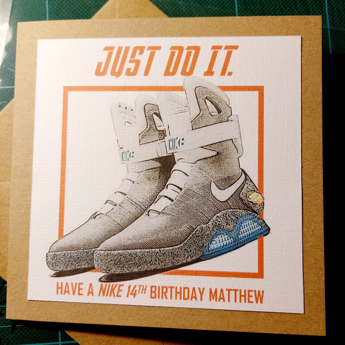 Personalise Just Do IT NIKE trainers SON DA Birthday greeting Card