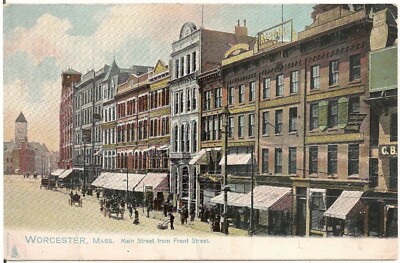 Main Street From Front Street in Worcester MA Postcard