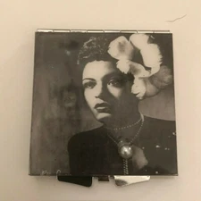 Retro Billie Holiday Gardenia Bloom Square Silver Mirror Compact