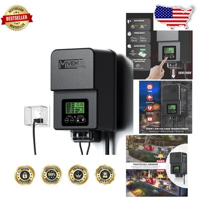 Weatherproof 200W Outdoor Low Voltage Transformer with Photo Sensor & Easy Setup