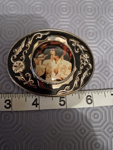 Vintage Elvis Presley silver tone & enamel belt buckle - Picture 9 of 9