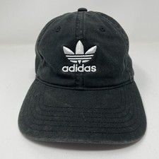 Vintage Adidas Hat Cap Black Faded Strapback Trefoil Dad Preppy Hip Hop