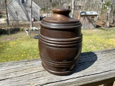 Vintage Early 1900's Wooden Tobacco Jar Canister Lidded