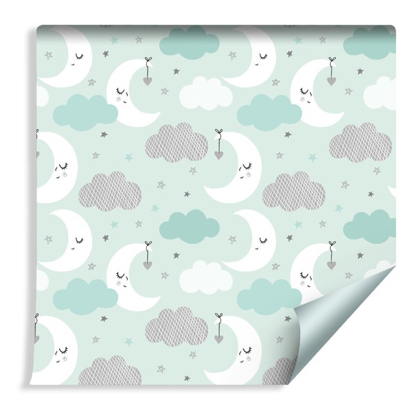 10M Vlies Tapete Rolle Kinderzimmer Wolken Monde Sterne Himmel Herzen Xxl 811-image