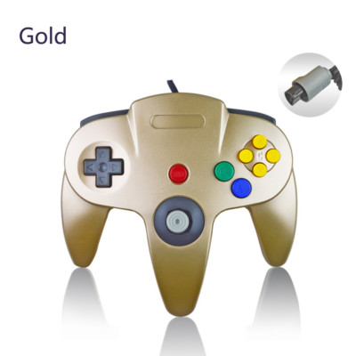 GOLD N64 Wired Controller Long Handle Joystick Gamepad for Nintendo 64 Console