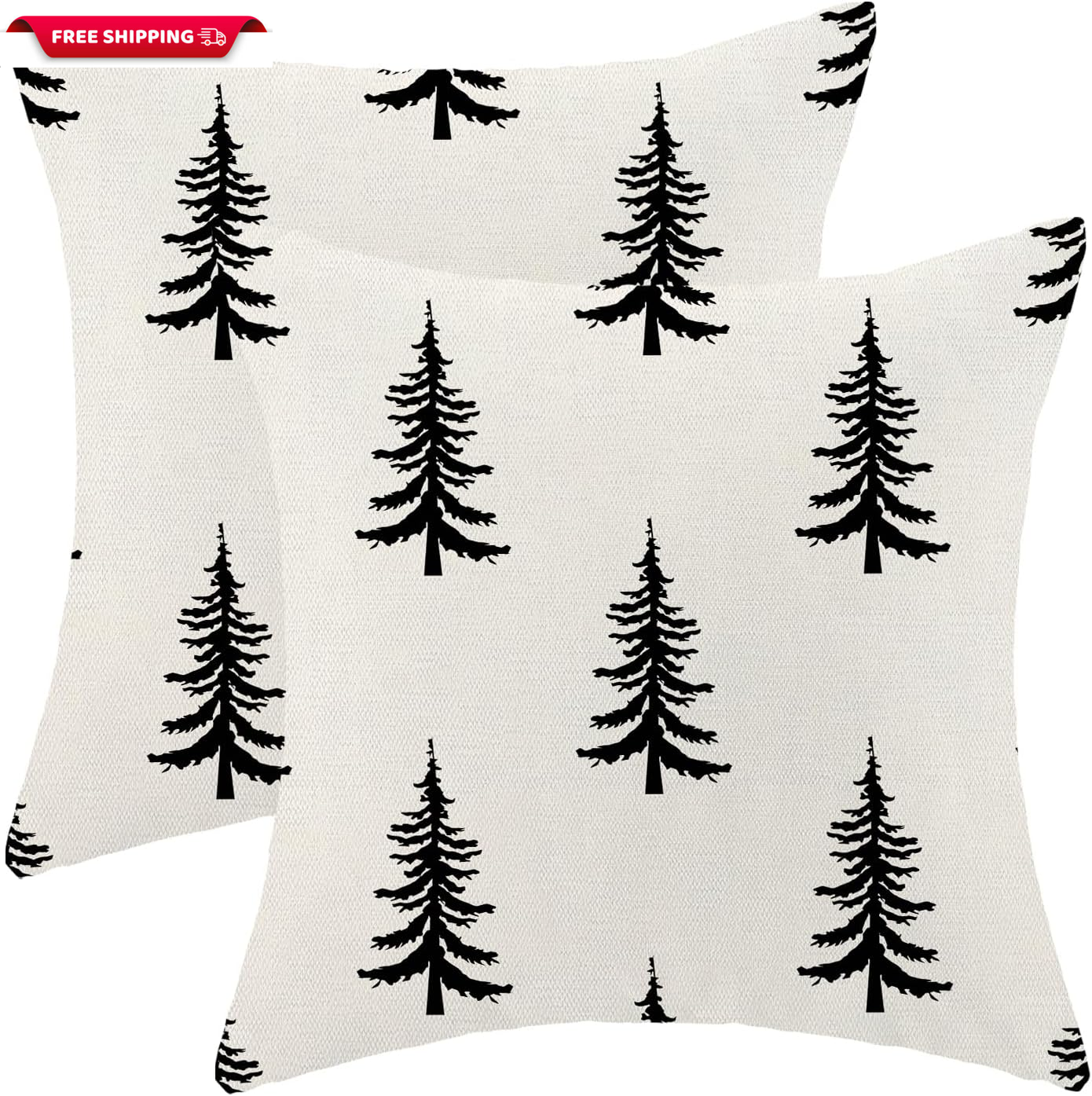 Christmas Pillow Covers 18X18 Inch Set of 2 Cream Black Christmas Tree Decor Thr-image