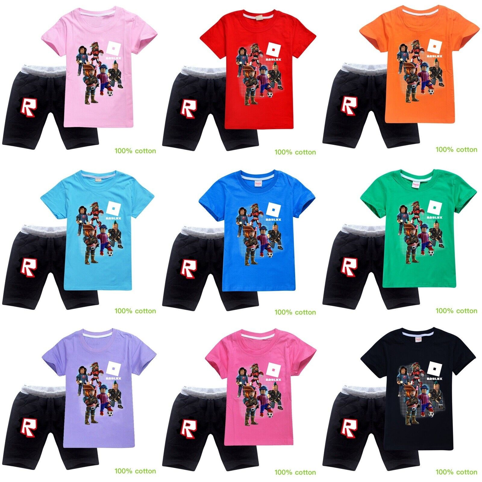 Kid Boys Girls Roblox Outfits 2Pcs 100% Cotton Top T-Shirt Shorts Set Sport  Suit | Ebay