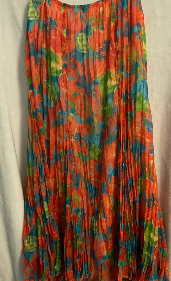 Maxi Falda Larga Ruby Road Peach Multicolor Floral Plisada Poliéster Foto 4 de 4