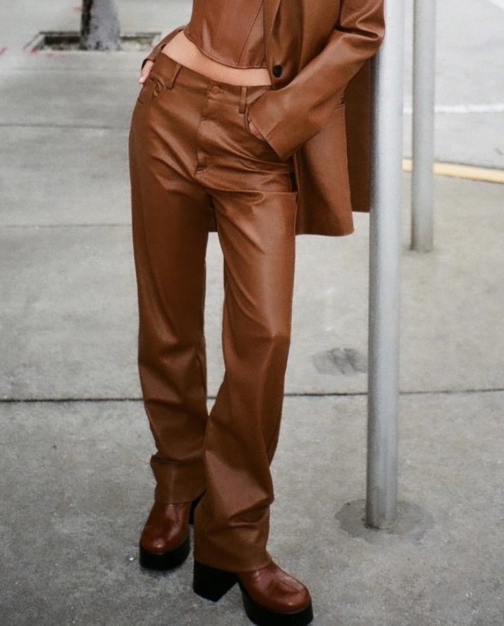 Fashion Outfits Zara Faux Leather Pants Brown Zara Faux Leather