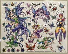 Tattoo Flash Single Sheet Print by Harley Sparx Fairies Pixies Girls 11 X 14