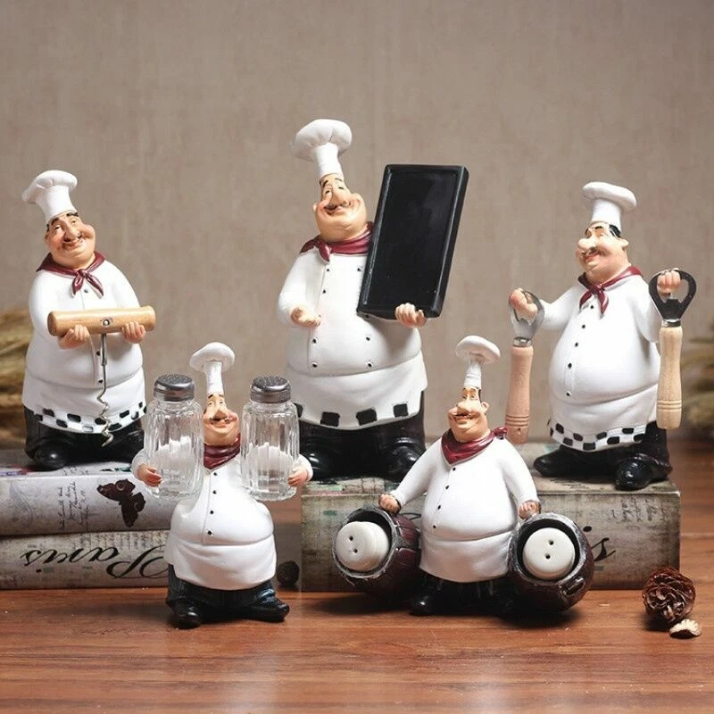 Figuras de chef de resina de cocina caprichosas de colección estatua pastelería adornos decoración de habitación Foto 2 de 4