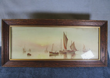Lovely Vintage Garman Morris Boats Nautical Seascape 1930s Print Misty Sunrise