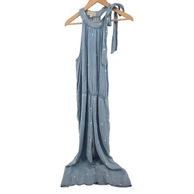 Cloth & Stone Jumpsuit Womens Small Blue Polka Dot Halter Tie Neck Wide Leg