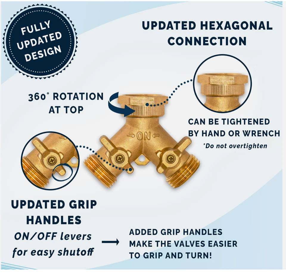 Paquete de 2 divisores de manguera de jardín de latón de 2 vías de alta resistencia, divisor de manguera y 2 válvulas Foto 3 de 4