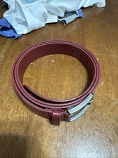 Buffway Cranberry natural leather  belt & pewter buckle  size 55