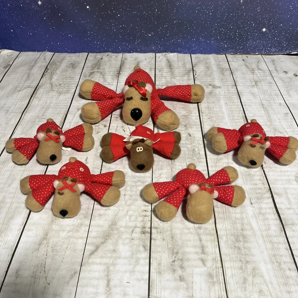 Vtg Set Of 6 Hallmark Reindeer Plush Randy & Ramona - Image 2 of 4