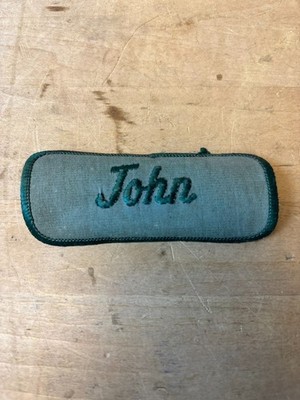 Vtg 70s JOHN Sew On Embroidered Clothing Jacket Uniform Name Patch GREEN
