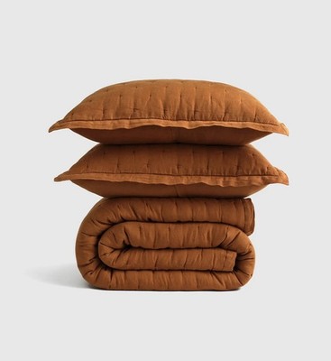 Quince European Linen Dream Quilt Set Full Queen 2 Shams Terracotta Open NWOT