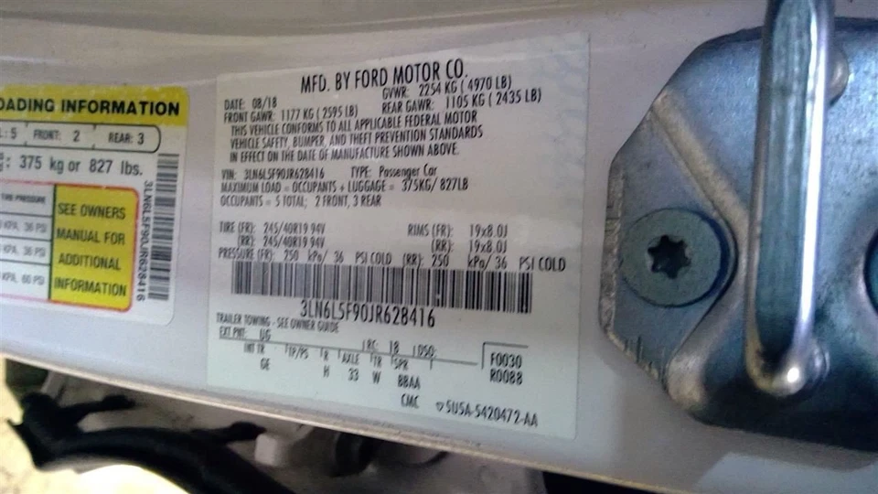 Alternador VIN 9 turbo de octavo dígito con asientos térmicos compatible con 13-20 FUSION 12264839 Foto 2 de 4