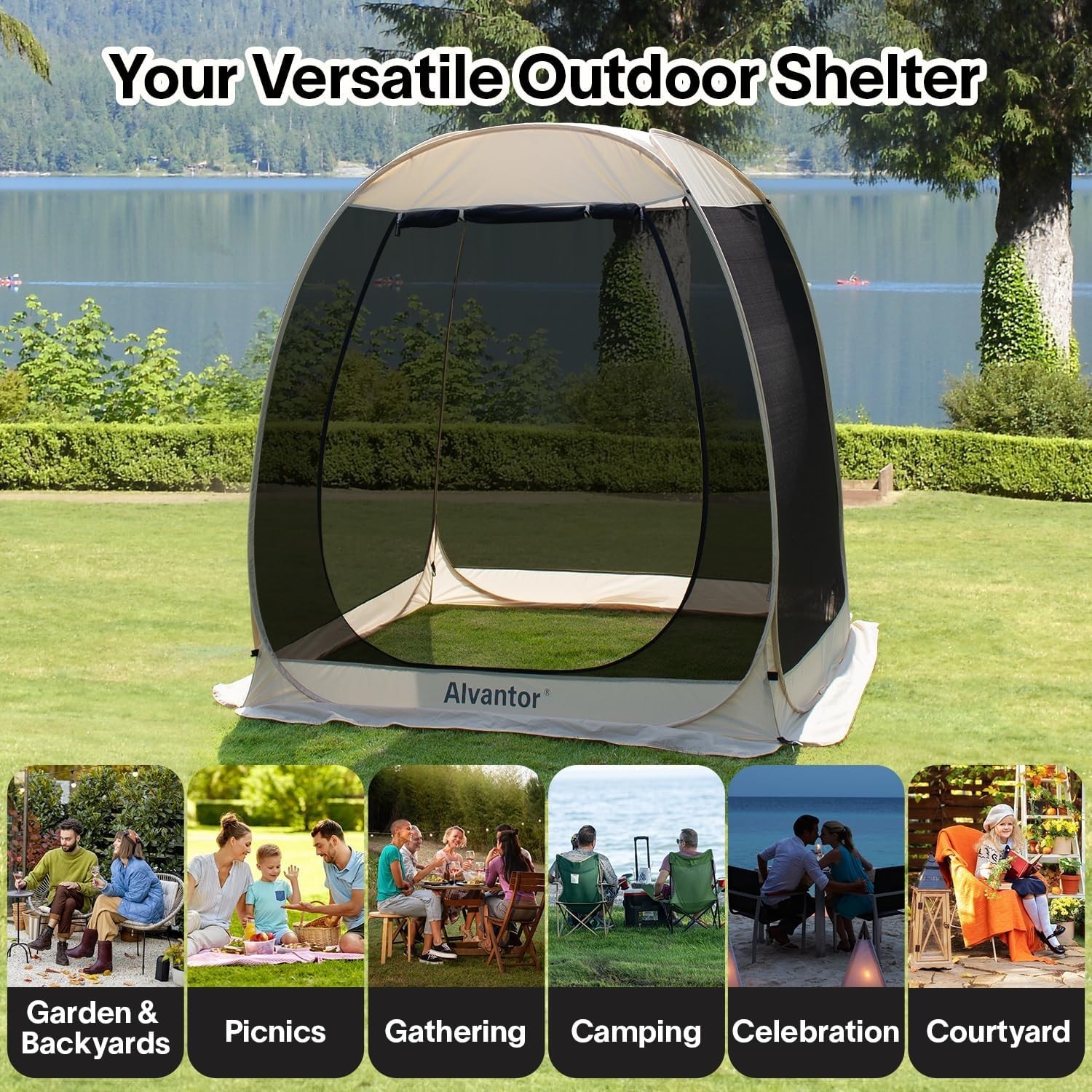Alvantor Screen House Gazebo, 6-10-15 Person Pop up Igloo Screened Canopy Tent w