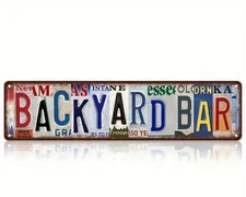 Backyard Bar Metal Sign 2D Rustic Vintage License Plate Wall Art Man Cave Patio