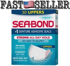 Sea Bond Denture Adhesive Seals Upper Zinc-Free All-Day Hold, 30 Count