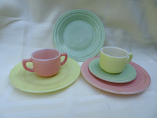 Vintage Hazel Atlas Children's Dishes Pastel Translucent Milk Glass Six Pieces