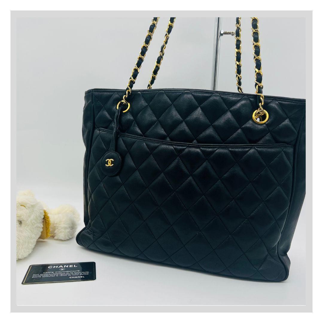 CHANEL Black Lambskin Matelassé Gala Chain Tote Bag