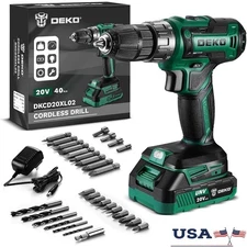 20V Cordless Electric Drill Set W/ Battery Charger 18 Torque Settings 10 Bits US