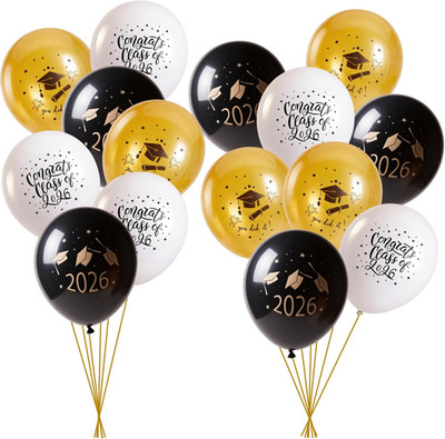 Graduation Luftballons 2026 Abschlussfeier Deko 2026 Schwarz Gold Latexballons D