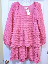 Simply Southern Bubble Dress Size S Bubble Gum Pink Layered So Soft 5% Spandex