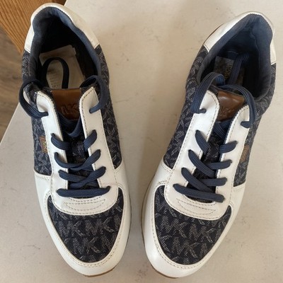 Michael Kors Monique Trainer Lace Up Sneakers MK Denim White 