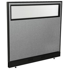 48-1/4"W x 46"H Office Partition Panel with Partial Window Raceway Gray