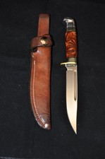Vintage 1977 Western S-H48A Bird &Fish Knife with Copper Pearl and Sheath