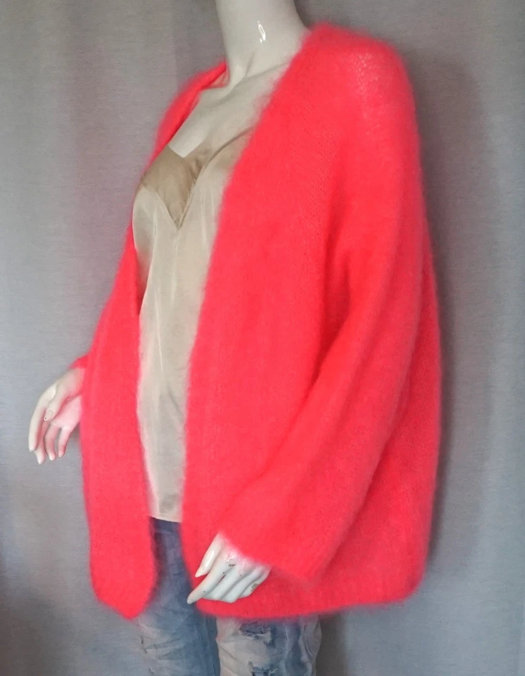 Grobstrick Jacke Cardigan Strickjacke Mohair Neon Lachs Koralle 36,38,40,42 Neu - Bild 3 von 4
