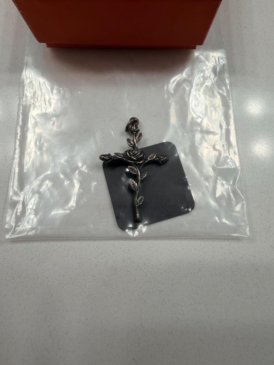 James Avery Sterling Silver Cross Pendant with Rose-Retired Rosebud Cross View 2