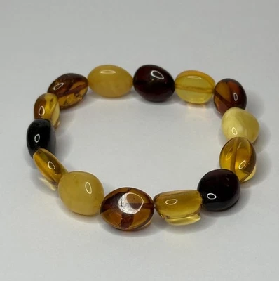 Genuine Natural Oval Shape Amber Stone Bracelet.Multicolor Amber Stone Bracelet. - Image 1 of 4
