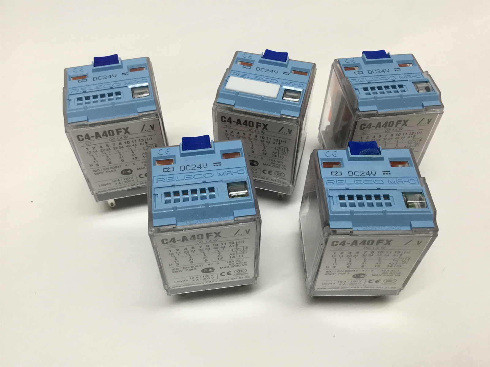 Lot of 5 Releco C4-A40FX Non-Latching Plug-In Power Relays, 4-Pole, Coil: 24VDC