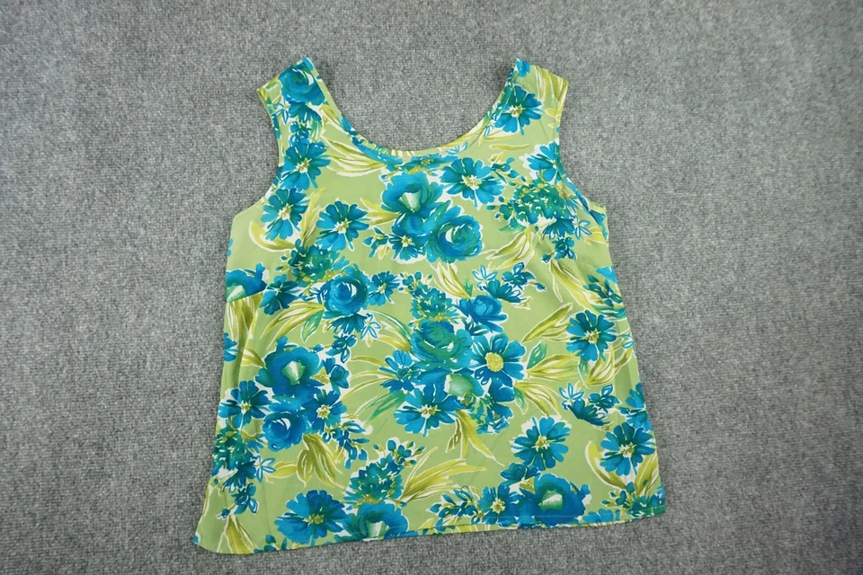 Joanna Blouse Womens Medium Green Blue Sheer Button Front Tank Quarter Sleeve - Image 2 of 4