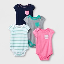 Baby Girls Bodysuit Bundle 24M 4pc Pack Short Sleeve Cat  Jack Multi Colored