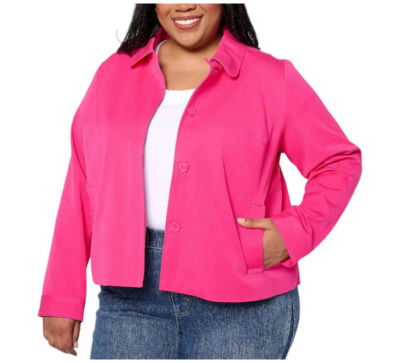 Isaac Mizrahi Live! 24/7 Stretch Cropped Jacket with Pockets Pink