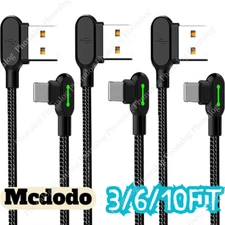3x Mcdodo 90 Degree Elbow USB Cable Charger Cord 4/6/10FT For iPhone 14 13 12 11
