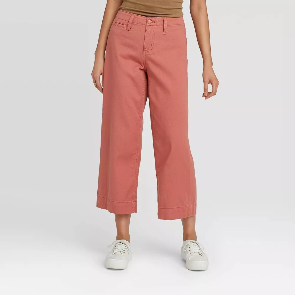 A New Day Women's Size 16 Pink Cotton Blend High-Rise Wide Leg Cropped Pants